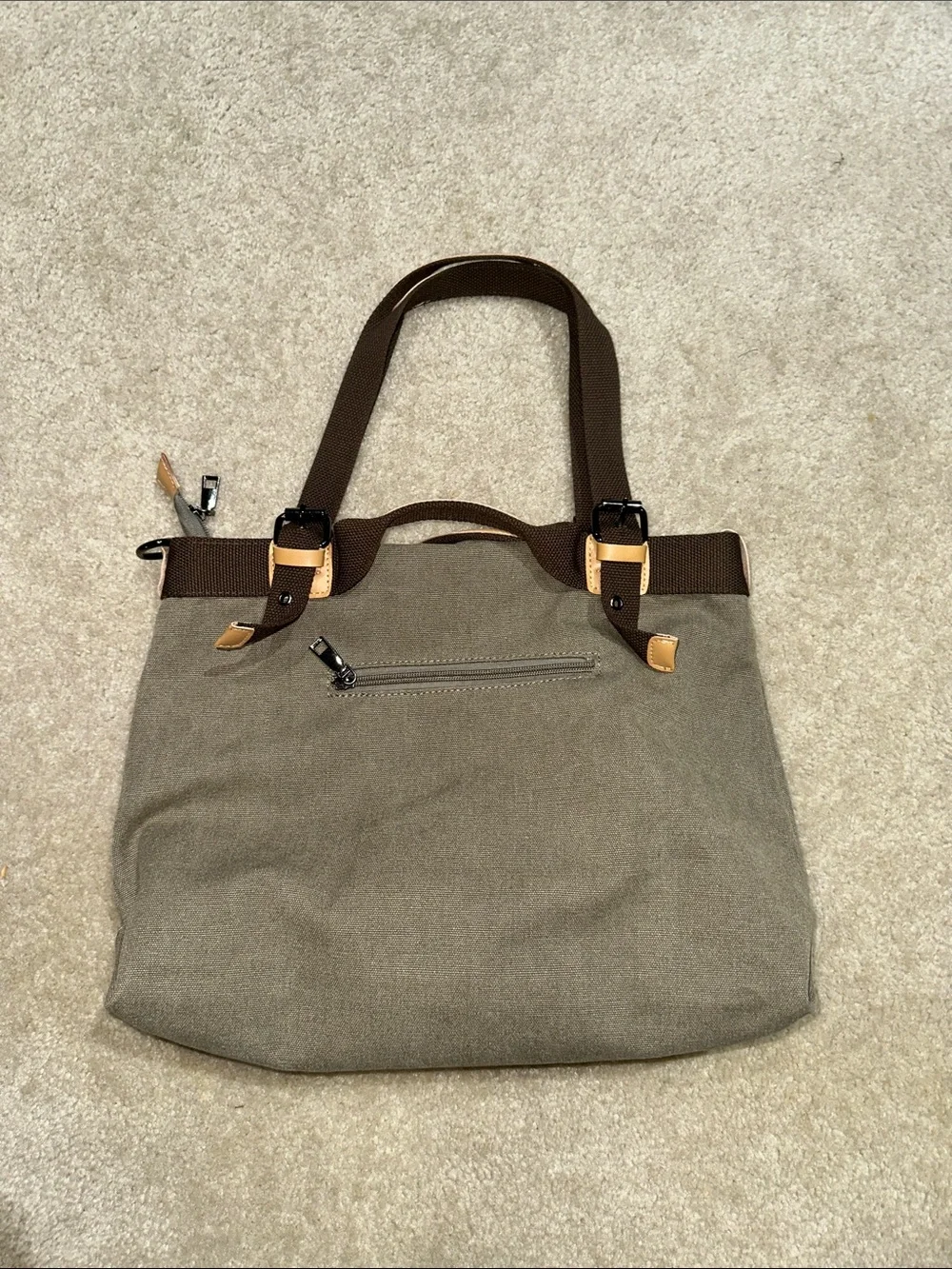 K-Two Olive Canvas Tote with Dark Brown Straps